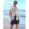 imageYTD Mens 2 Piece Outfits Tropical Print Short Sleeve Button Down Hawaiian Shirt and Beach Shorts SetWhite Blue Leaf