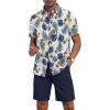 imageYTD Mens 2 Piece Outfits Tropical Print Short Sleeve Button Down Hawaiian Shirt and Beach Shorts SetWhite Blue Leaf