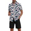 imageYTD Mens 2 Piece Outfits Tropical Print Short Sleeve Button Down Hawaiian Shirt and Beach Shorts SetWhite Pink Leaf