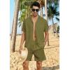imageYTD Mens 2 Pieces Shirt Set Short Sleeve Button Down Casual Hippie Holiday Beach TShirts Shorts OutfitsArmy Green
