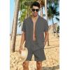 imageYTD Mens 2 Pieces Shirt Set Short Sleeve Button Down Casual Hippie Holiday Beach TShirts Shorts OutfitsDark Grey
