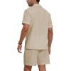 imageYTD Mens 2 Pieces Shirt Set Short Sleeve Button Down Casual Hippie Holiday Beach TShirts Shorts OutfitsLight Khaki