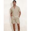 imageYTD Mens 2 Pieces Shirt Set Short Sleeve Button Down Casual Hippie Holiday Beach TShirts Shorts OutfitsLight Khaki