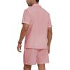 imageYTD Mens 2 Pieces Shirt Set Short Sleeve Button Down Casual Hippie Holiday Beach TShirts Shorts OutfitsPink
