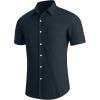 imageYTD Mens Casual Linen Button Down Shirt Short Sleeve Beach ShirtDenim Blue