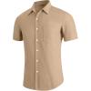 imageYTD Mens Casual Linen Button Down Shirt Short Sleeve Beach ShirtKhaki