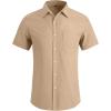 imageYTD Mens Casual Linen Button Down Shirt Short Sleeve Beach ShirtKhaki