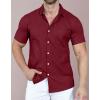 imageYTD Mens Casual Linen Button Down Shirt Short Sleeve Beach ShirtWine Red