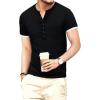 imageYTD Mens Casual Slim Fit Basic Henley Short Sleeve Fashion Summer TShirt01 Black