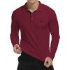 imageYTD Mens Classic Polo Shirt Short Sleeve Shirts Lightweight Slim Fit Casual TopsLong Sleeve Wine Red