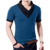 imageYTD Mens Cotton Casual VNeck Button Slim Muscle Tops Tee Short Sleeve TShirts04 Blue