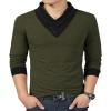 imageYTD Mens Cotton Casual VNeck Button Slim Muscle Tops Tee Short Sleeve TShirtsLong Sleeve Army Green