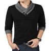imageYTD Mens Cotton Casual VNeck Button Slim Muscle Tops Tee Short Sleeve TShirtsLong Sleeve Black