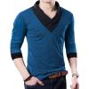 imageYTD Mens Cotton Casual VNeck Button Slim Muscle Tops Tee Short Sleeve TShirtsLong Sleeve Blue