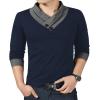 imageYTD Mens Cotton Casual VNeck Button Slim Muscle Tops Tee Short Sleeve TShirtsLong Sleeve Navy