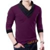 imageYTD Mens Cotton Casual VNeck Button Slim Muscle Tops Tee Short Sleeve TShirtsLong Sleeve Wine Red