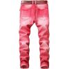 imageYTD Mens Distressed Ripped Biker Slim Jeans Stretched Moto Denim PantsRed