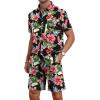 imageYTD Mens Flower Hawaiian 2 Piece Outfit Sets Short Sleeve Beach Casual Button Down Shirt and Shorts SuitsBlack Flower