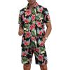 imageYTD Mens Flower Hawaiian 2 Piece Outfit Sets Short Sleeve Beach Casual Button Down Shirt and Shorts SuitsBlack Flower