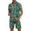 imageYTD Mens Flower Hawaiian 2 Piece Outfit Sets Short Sleeve Beach Casual Button Down Shirt and Shorts SuitsBlack Orange Flower