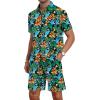 imageYTD Mens Flower Hawaiian 2 Piece Outfit Sets Short Sleeve Beach Casual Button Down Shirt and Shorts SuitsBlack Orange Flower