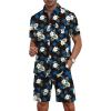 imageYTD Mens Flower Hawaiian 2 Piece Outfit Sets Short Sleeve Beach Casual Button Down Shirt and Shorts SuitsBlack White Flower