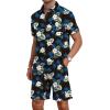 imageYTD Mens Flower Hawaiian 2 Piece Outfit Sets Short Sleeve Beach Casual Button Down Shirt and Shorts SuitsBlack White Flower
