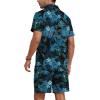 imageYTD Mens Flower Hawaiian 2 Piece Outfit Sets Short Sleeve Beach Casual Button Down Shirt and Shorts SuitsBlue Green Leaf