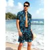 imageYTD Mens Flower Hawaiian 2 Piece Outfit Sets Short Sleeve Beach Casual Button Down Shirt and Shorts SuitsBlue Green Leaf