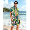 imageYTD Mens Flower Hawaiian 2 Piece Outfit Sets Short Sleeve Beach Casual Button Down Shirt and Shorts SuitsGreen Flower