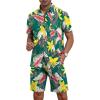imageYTD Mens Flower Hawaiian 2 Piece Outfit Sets Short Sleeve Beach Casual Button Down Shirt and Shorts SuitsGreen Flower