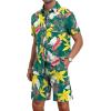 imageYTD Mens Flower Hawaiian 2 Piece Outfit Sets Short Sleeve Beach Casual Button Down Shirt and Shorts SuitsGreen Flower
