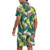 imageYTD Mens Flower Hawaiian 2 Piece Outfit Sets Short Sleeve Beach Casual Button Down Shirt and Shorts SuitsGreen Flower