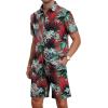 imageYTD Mens Flower Hawaiian 2 Piece Outfit Sets Short Sleeve Beach Casual Button Down Shirt and Shorts SuitsRed Leaf