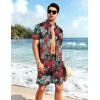 imageYTD Mens Flower Hawaiian 2 Piece Outfit Sets Short Sleeve Beach Casual Button Down Shirt and Shorts SuitsRed Leaf