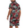 imageYTD Mens Flower Hawaiian 2 Piece Outfit Sets Short Sleeve Beach Casual Button Down Shirt and Shorts SuitsRed Leaf
