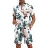 imageYTD Mens Flower Hawaiian 2 Piece Outfit Sets Short Sleeve Beach Casual Button Down Shirt and Shorts SuitsWhite Flower
