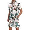 imageYTD Mens Flower Hawaiian 2 Piece Outfit Sets Short Sleeve Beach Casual Button Down Shirt and Shorts SuitsWhite Flower