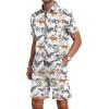 imageYTD Mens Flower Hawaiian 2 Piece Outfit Sets Short Sleeve Beach Casual Button Down Shirt and Shorts SuitsWhite Leopard