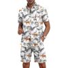 imageYTD Mens Flower Hawaiian 2 Piece Outfit Sets Short Sleeve Beach Casual Button Down Shirt and Shorts SuitsWhite Leopard