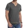 imageYTD Mens Henley Shirts Short Sleeve Casual V Neck Basic Tee Shirts Summer Vintage TShirtsDark Gray