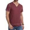 imageYTD Mens Henley Shirts Short Sleeve Casual V Neck Basic Tee Shirts Summer Vintage TShirtsWine Red