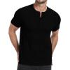 imageYTD Mens Henley TShirts Short Sleeve Knit Sweater Shirt Casual Solid Ribbed Pullover TeeBlack