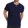 imageYTD Mens Henley TShirts Short Sleeve Knit Sweater Shirt Casual Solid Ribbed Pullover TeeNavy