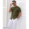 imageYTD Mens Knit Casual Button Down Shirts Short Sleeve Textured Summer Beach ShirtsArmy Green