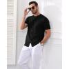 imageYTD Mens Knit Casual Button Down Shirts Short Sleeve Textured Summer Beach ShirtsBlack