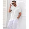 imageYTD Mens Knit Casual Button Down Shirts Short Sleeve Textured Summer Beach ShirtsWhite