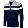 imageYTD Mens Long Sleeve Polo Shirts QuarterZip Casual Slim Fit Lapel Neck Basic Designed Cotton ShirtsLsnavy Blue