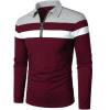imageYTD Mens Long Sleeve Polo Shirts QuarterZip Casual Slim Fit Lapel Neck Basic Designed Cotton ShirtsLswine Red