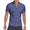 imageYTD Mens LongShort Sleeve Polo Shirts QuarterZip Casual Slim Fit Mock Neck Basic Designed Cotton ShirtsBdenim Blue